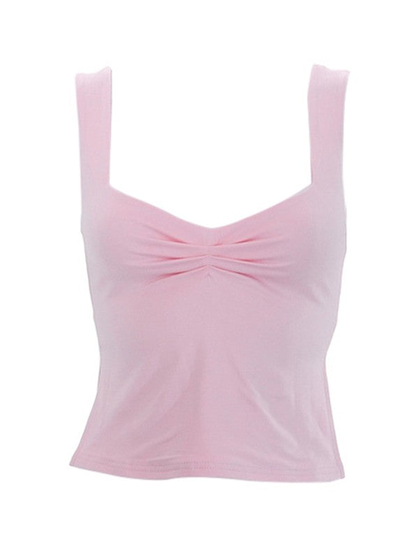 Low Cut Sleeveless Sweetheart Neck Cropped Tank Top