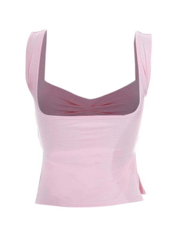 Low Cut Sleeveless Sweetheart Neck Cropped Tank Top