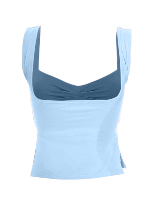 Low Cut Sleeveless Sweetheart Neck Cropped Tank Top