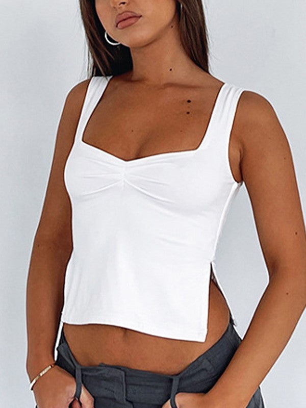 Low Cut Sleeveless Sweetheart Neck Cropped Tank Top