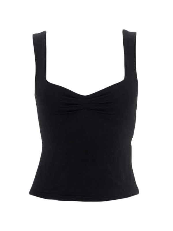Low Cut Sleeveless Sweetheart Neck Cropped Tank Top