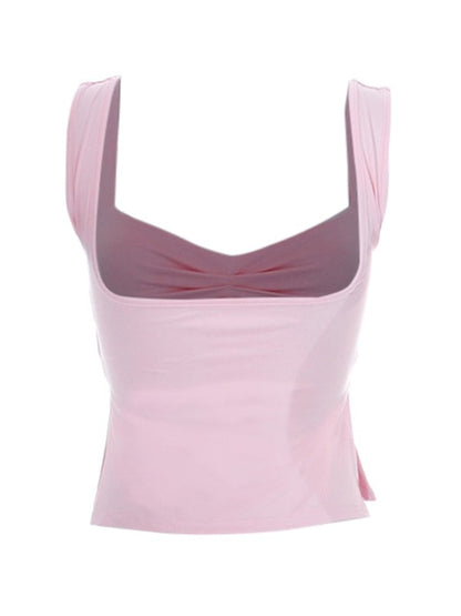 Low Cut Sleeveless Sweetheart Neck Cropped Tank Top