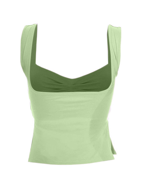 Low Cut Sleeveless Sweetheart Neck Cropped Tank Top