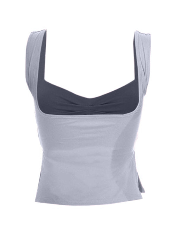 Low Cut Sleeveless Sweetheart Neck Cropped Tank Top