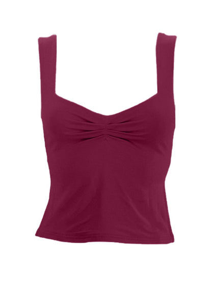 Low Cut Sleeveless Sweetheart Neck Cropped Tank Top