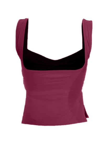 Low Cut Sleeveless Sweetheart Neck Cropped Tank Top